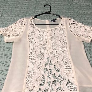American Eagle white lace split back blouse